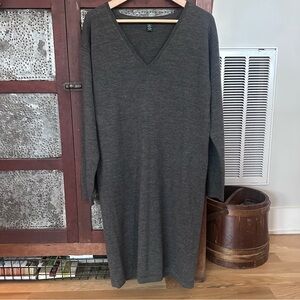 Ralph Lauren 100% Merino Wool V-Neck Sweater Dress Dark Gray